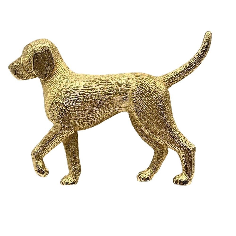 Burberrys Vintage Gold-Plated English Foxhound 1990 Designer Hunting Dog Brooch